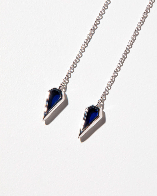 Sener Besim | Spear Gem Thread Earrings - Silver & Blue Sapphire | Earrings