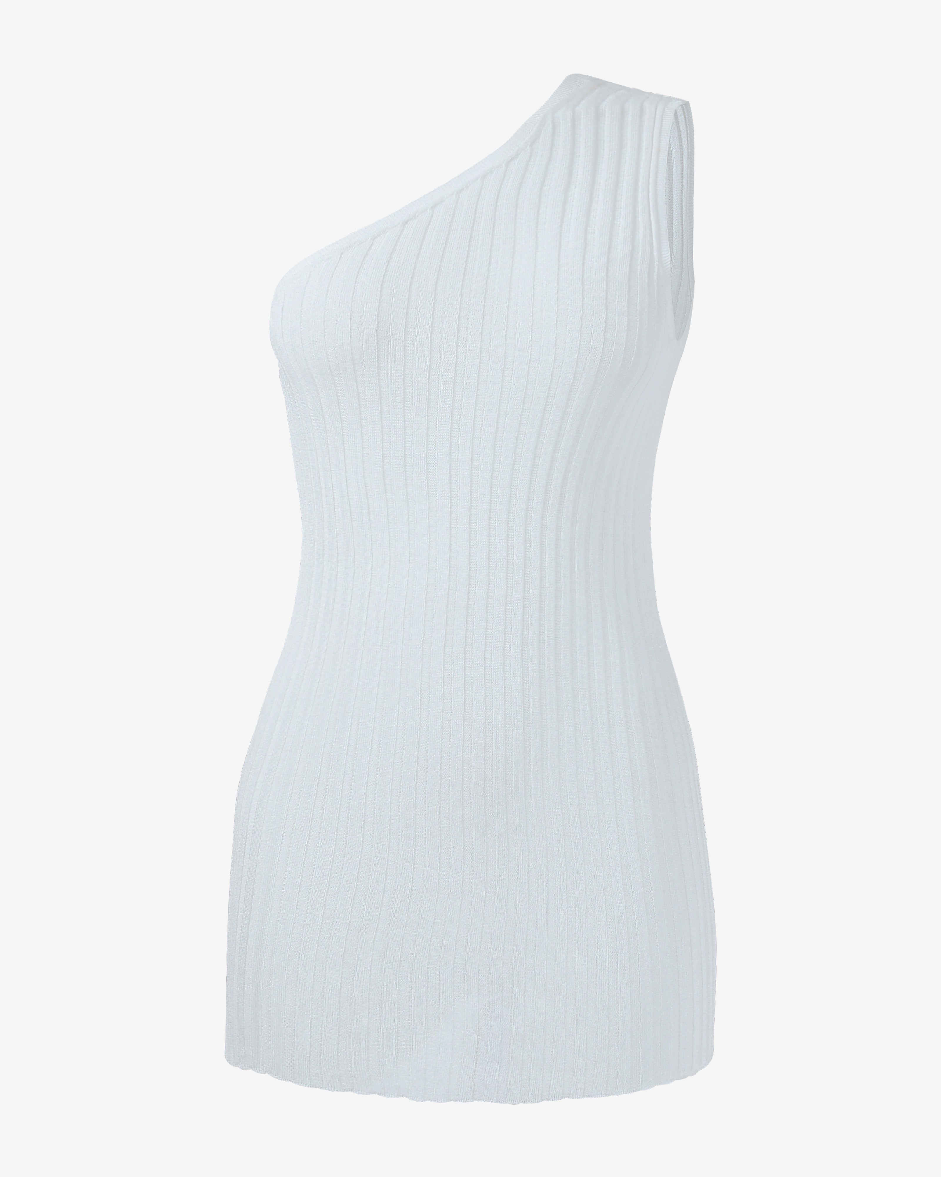 The Rib Knit One Shoulder Top - White